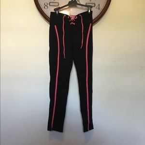 Fashion Nova Pink and Black Lace-up Leggings